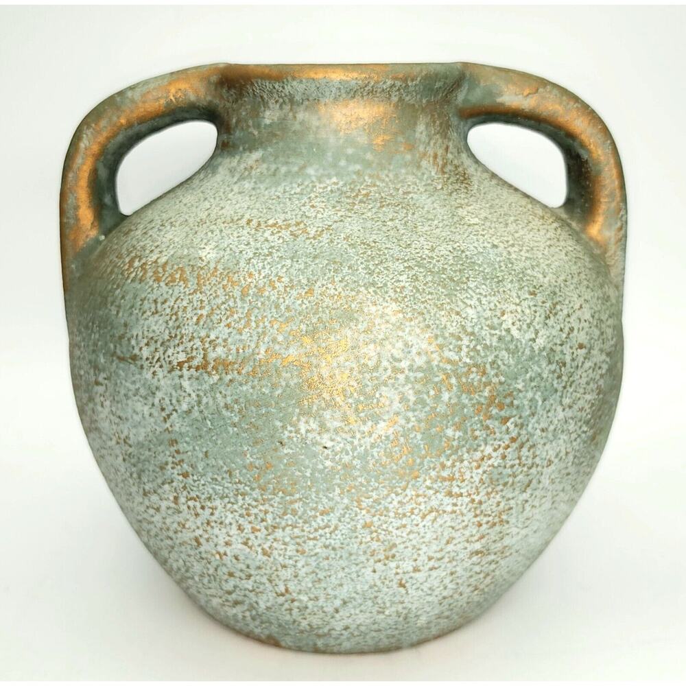 David Harris 2-Handled Jug Turquoise w/Gold Accents Harris Potteries Chicago MCM
